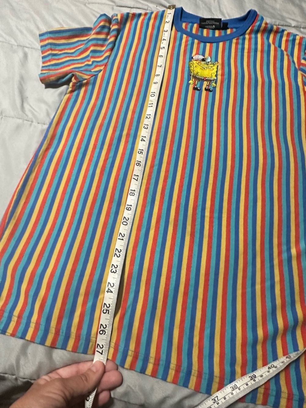 Nickelodeon SpongeBob SquarePants Striped T-Shirt M Colorful Cartoon Embroidered - Picture 8 of 8